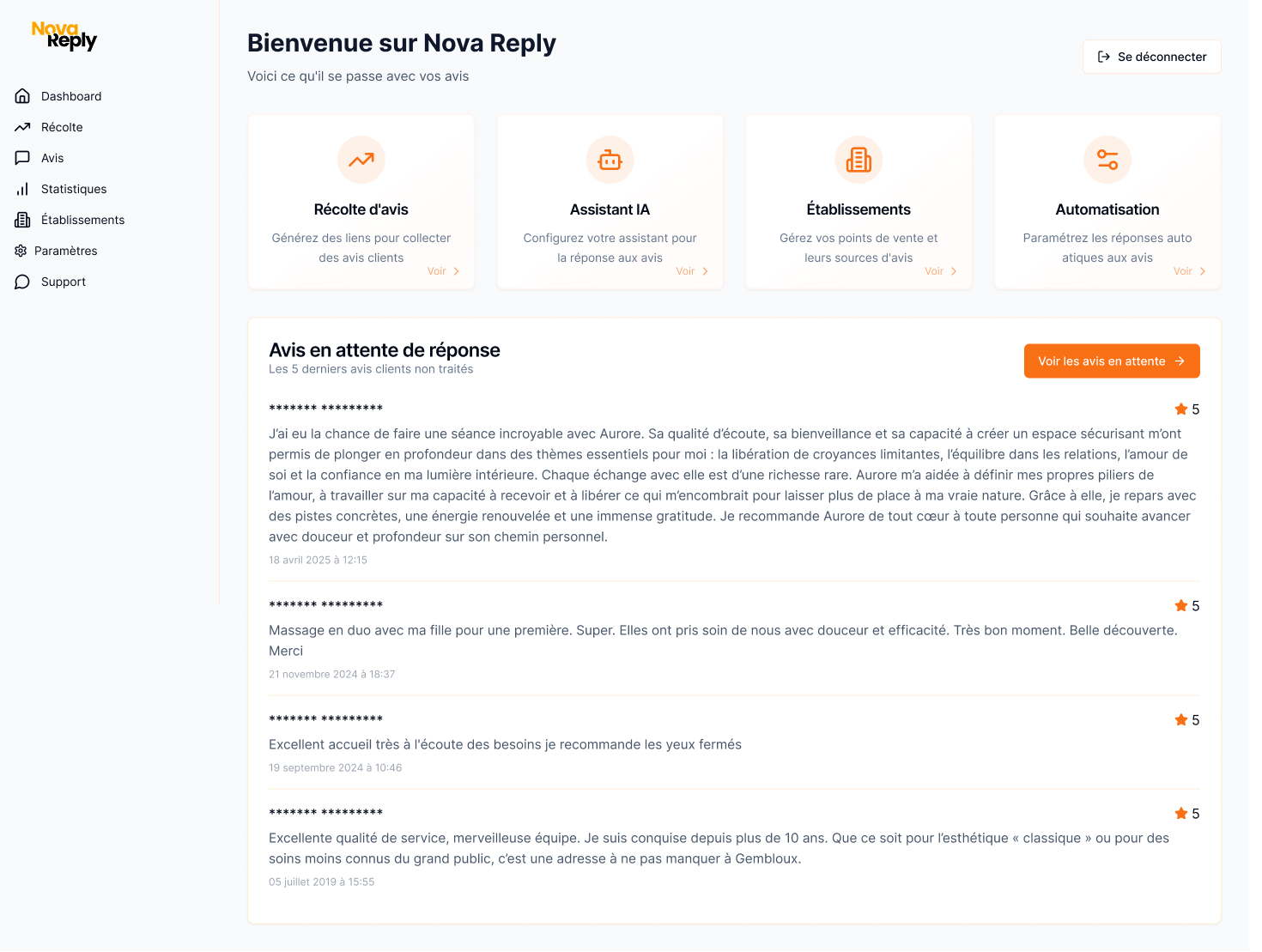 Nova Reply Dashboard